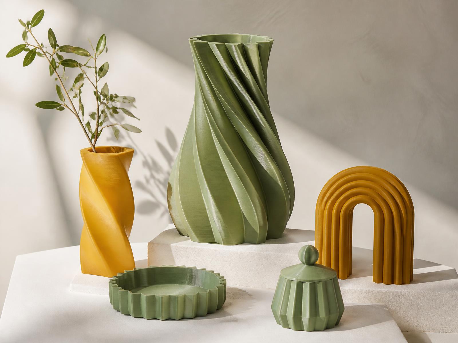 Coleção de objetos decorativos impressos em 3D